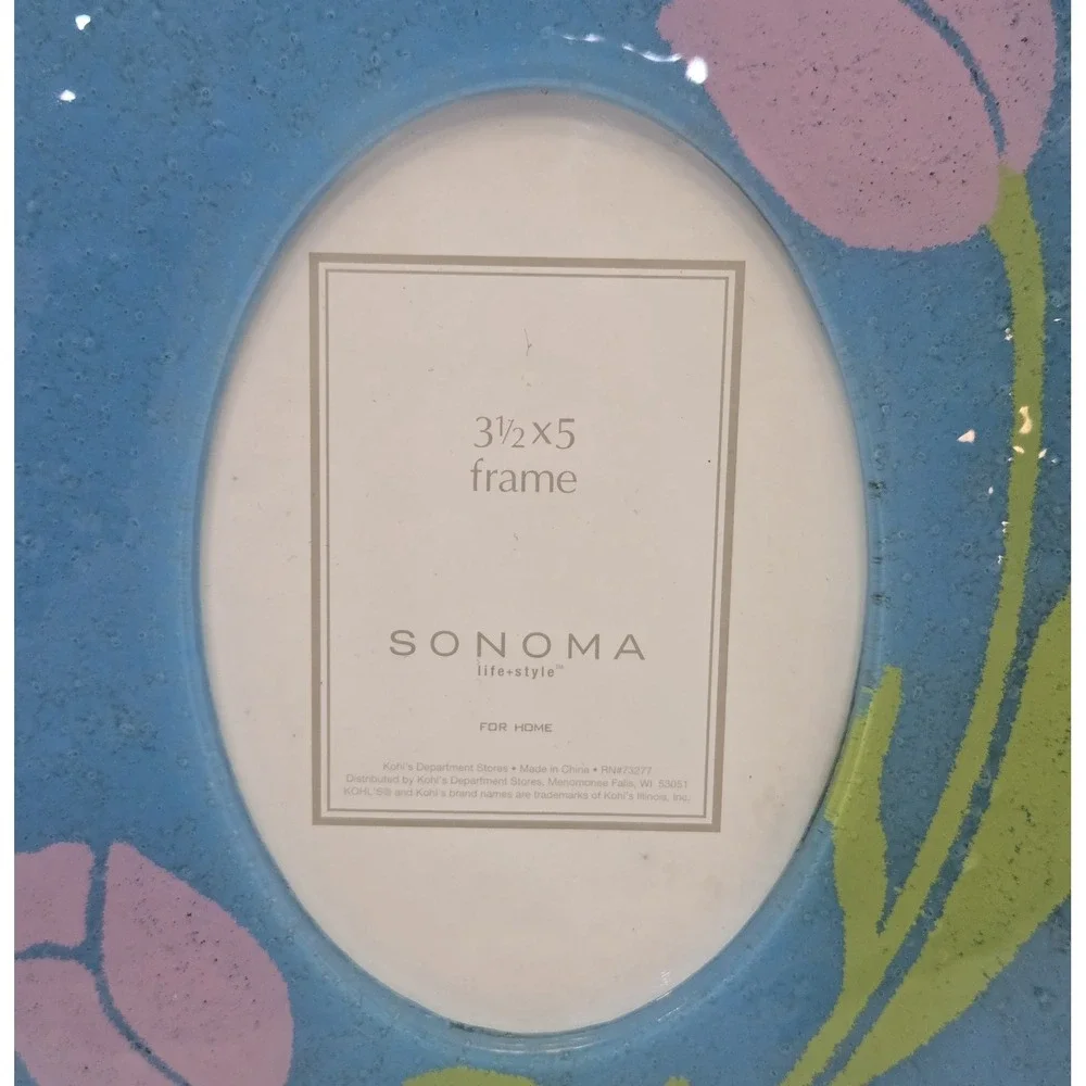 Vintage Sonoma Lifestyle Blue Fused Glass Tulip Picture‎ Frame - 3.5